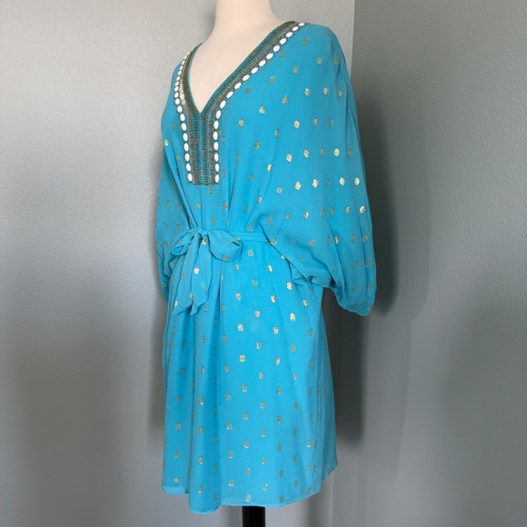 Lilly Pulitzer Aqua Blue Metallic Dot Silk Dress - Picture 3 of 12